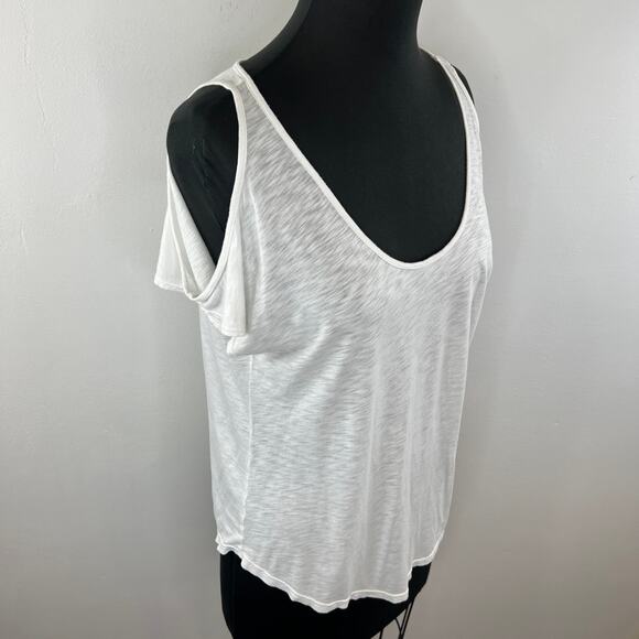 Velvet by Graham & Spencer White Slub Knit Cold Shoulder Shirt Cotton Modal S - Picture 3 of 7